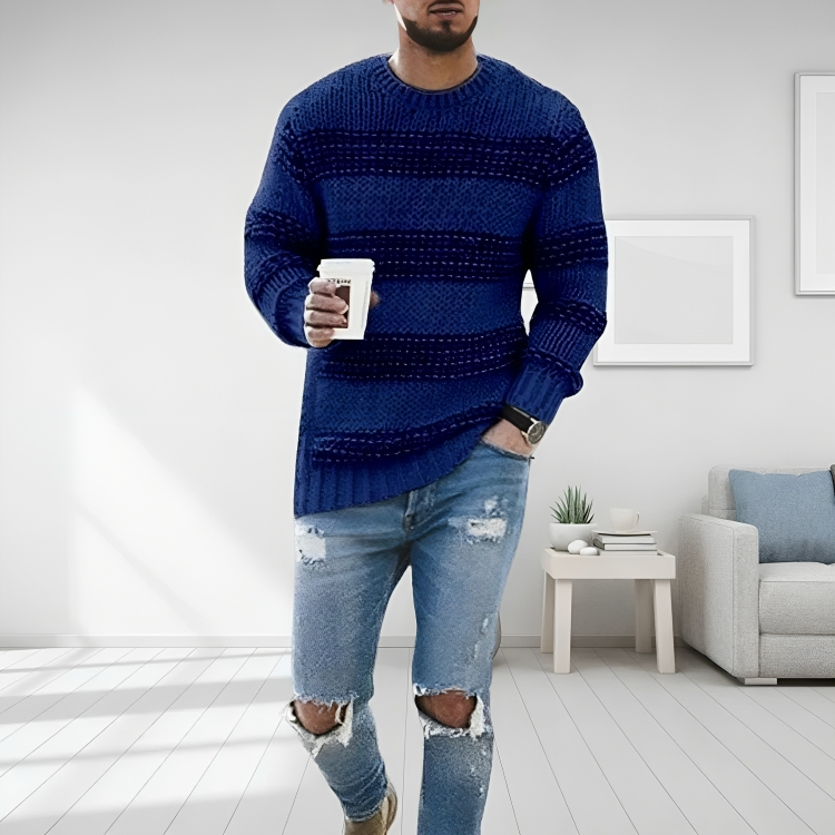 Strickpullover mit Streifenmuster und Rundhalsausschnitt für Herren