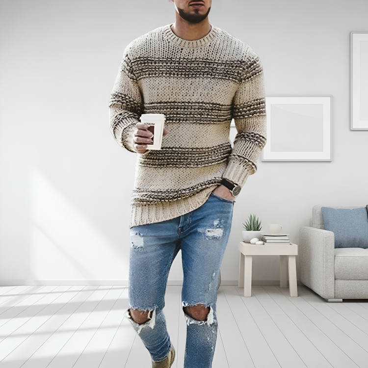 Strickpullover mit Streifenmuster und Rundhalsausschnitt für Herren